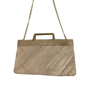 Vintage Bags By Varon Snakeskin Grey Shoulder Bag Purse Clutch Gold Tone Handles